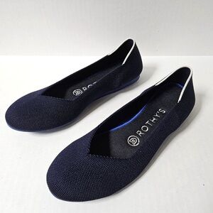 Rothys The Flat Shoes Womens 7 Maritime Blue Round Toe Ballet Slip Ons White Hal